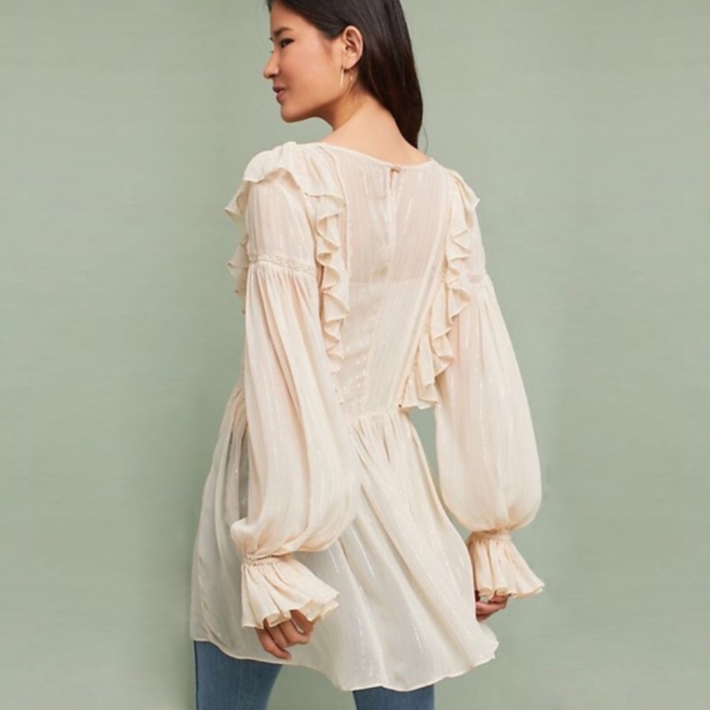 Anthropologie | Maeve Ivory Sheer Tunic Top